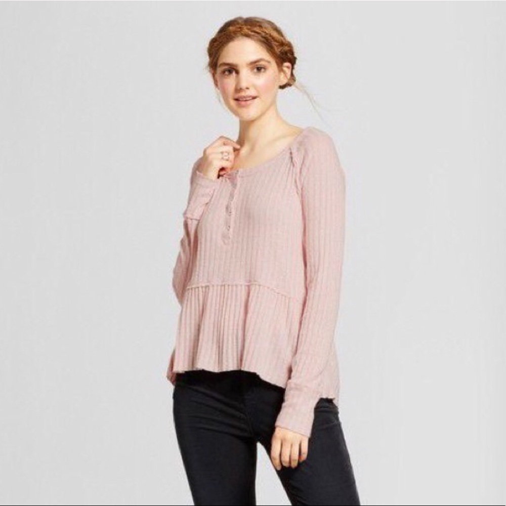 Mossimo | Rose Long Sleeve Thermal Henley Peplum